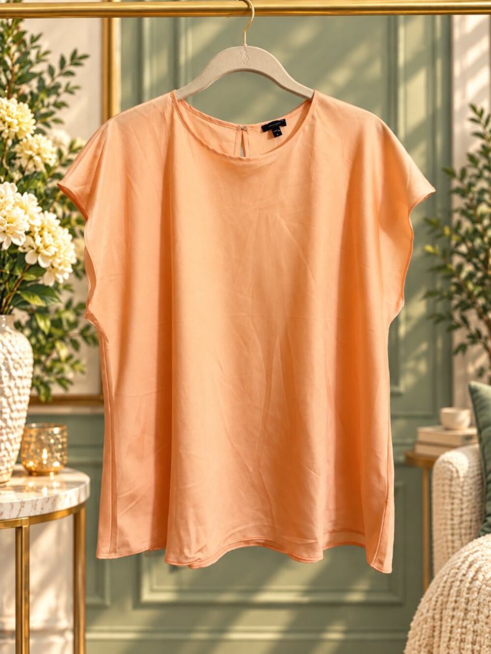 Express Peach Coral Dolman Sleeve Blouse XL Keyhole Back Stretch
